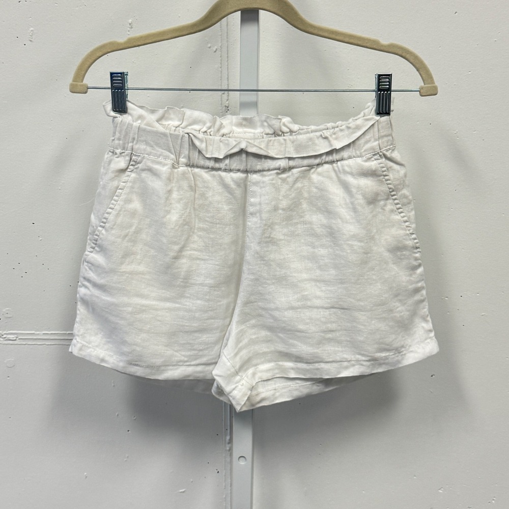 C&C California White 100% Linen Paperbag Waist Shorts Women's XS Summer Casual
